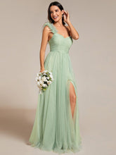 One Shoulder Corset Tulle A-Line Bridesmaid Dress with Slit